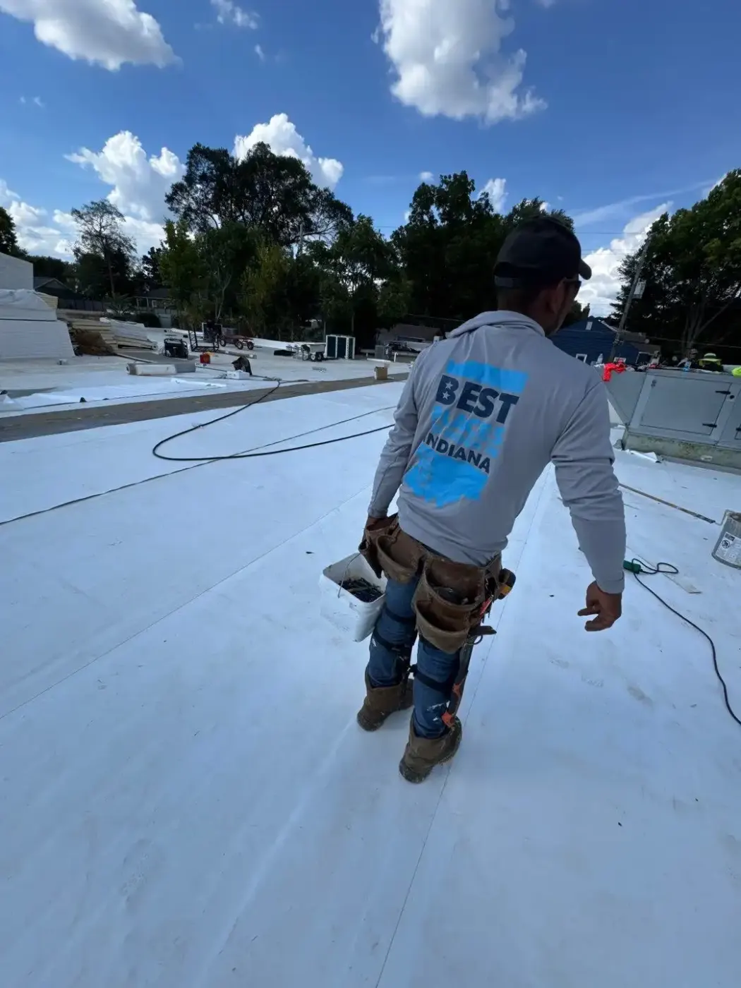 Tarping and dry-in on a Worthington commercial roof